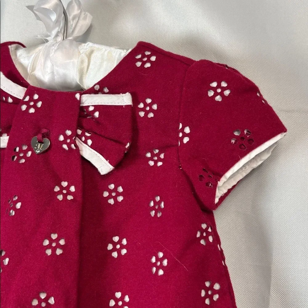 Mayoral Burgundy short sleeve floral cutout dress size 3 months